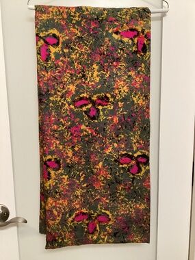 Vintage Pure Silk Indian Textile, 2.6’ x 18.7’, Abstract Floral multi-color